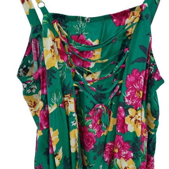 Torrid Floral Button Up Corset Laceup Tank Top Size 1X Plus Green Flower Pink - Picture 7 of 10